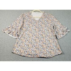 TFSDOD Top Women's Medium M Floral 3/4 Bell Sleeve V-Neck Casual Blouse Spring